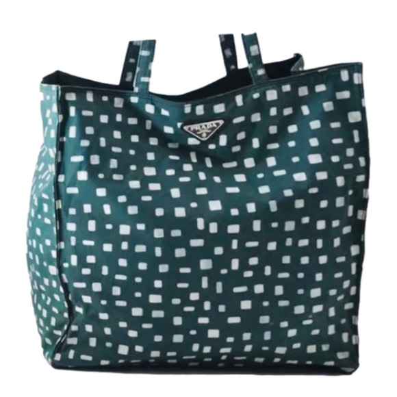 PRADA Emerald Green Large Nylon Tote Shoulder Bag Purse - Picture 4 of 15